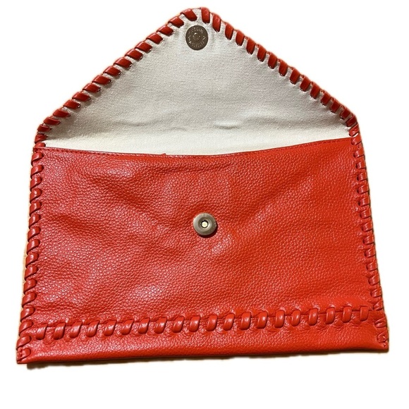 LAGGO Stitched Polka Orange Pebble Leather Envelope Clutch NWOT - Picture 3 of 7